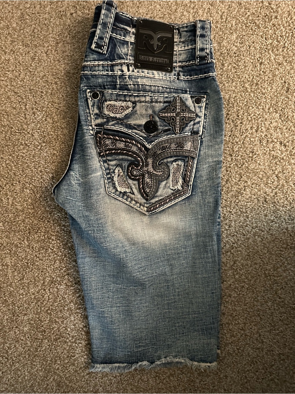Rock Revival Men's Light Blue Distressed Embroidered Jeans